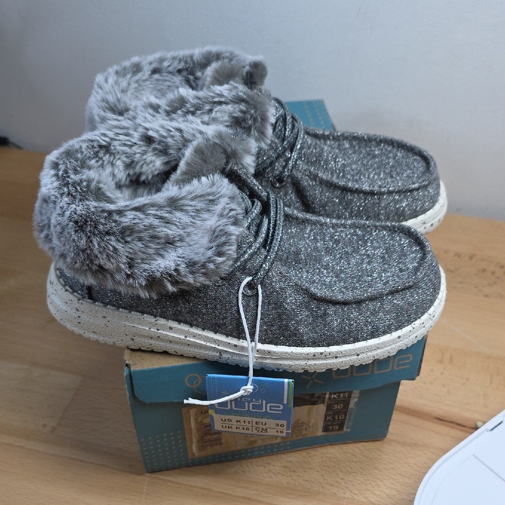 Gray Faux Fur Lined Boots Kids 11